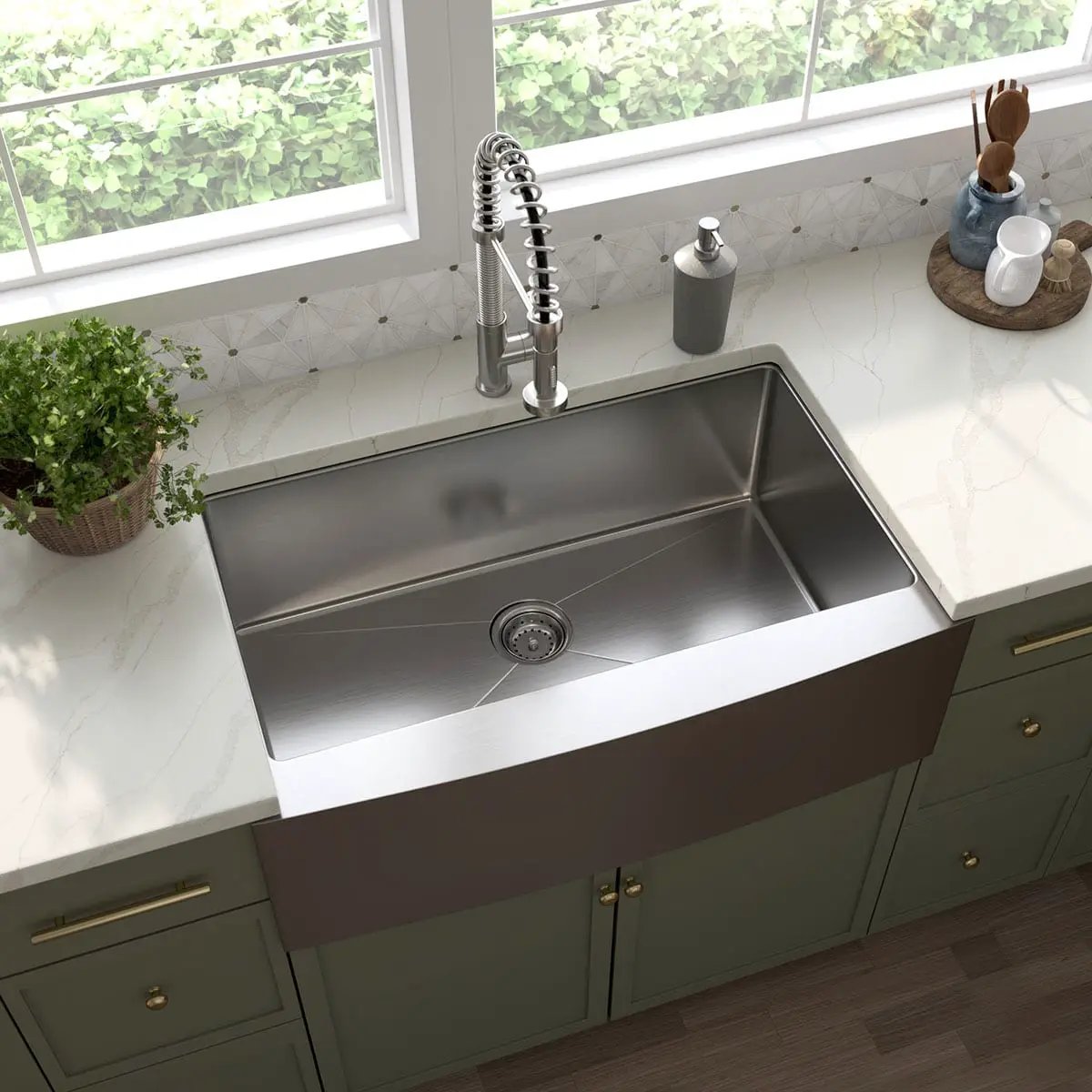 Single Bowl Handcrafted Farmhouse Sink with Apron Stainless Steel in a finished room
