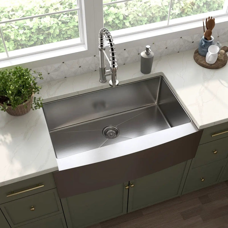 Single Bowl Handcrafted Farmhouse Sink with Apron Stainless Steel in a finished room