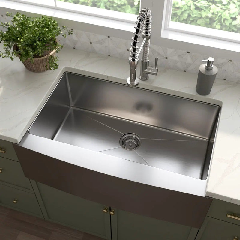 Single Bowl Handcrafted Farmhouse Sink with Apron Stainless Steel in a finished room