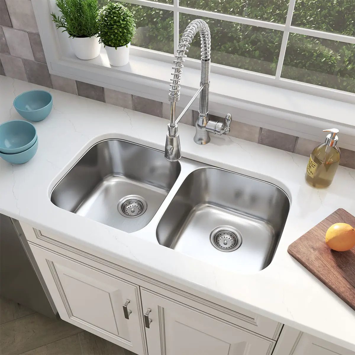 Double Bowl 50/50 3118 Kitchen Sink Stainless Steel in a finished room