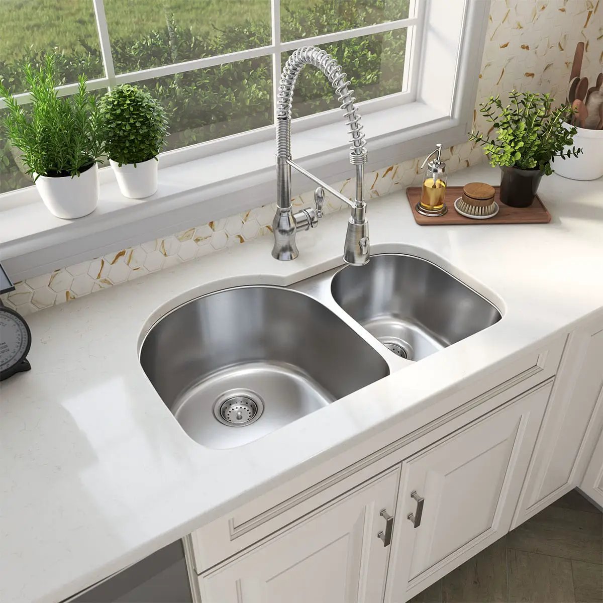Double Bowl 3120 60/40 Kitchen Sink Stainless Steel 20.50 inch in a finished room