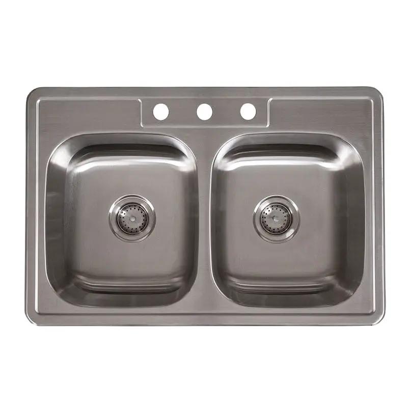 Double Bowl 18G 50/50 3322 Kitchen Sink Satin Stainless Steel close up