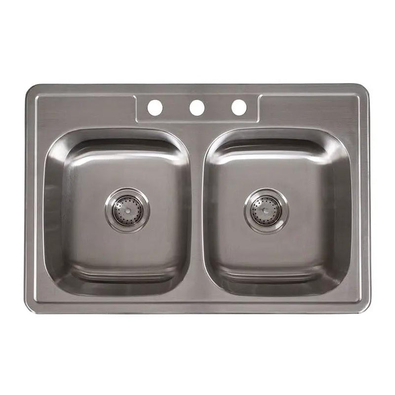 Double Bowl 18G 50/50 3322 Kitchen Sink Satin Stainless Steel close up