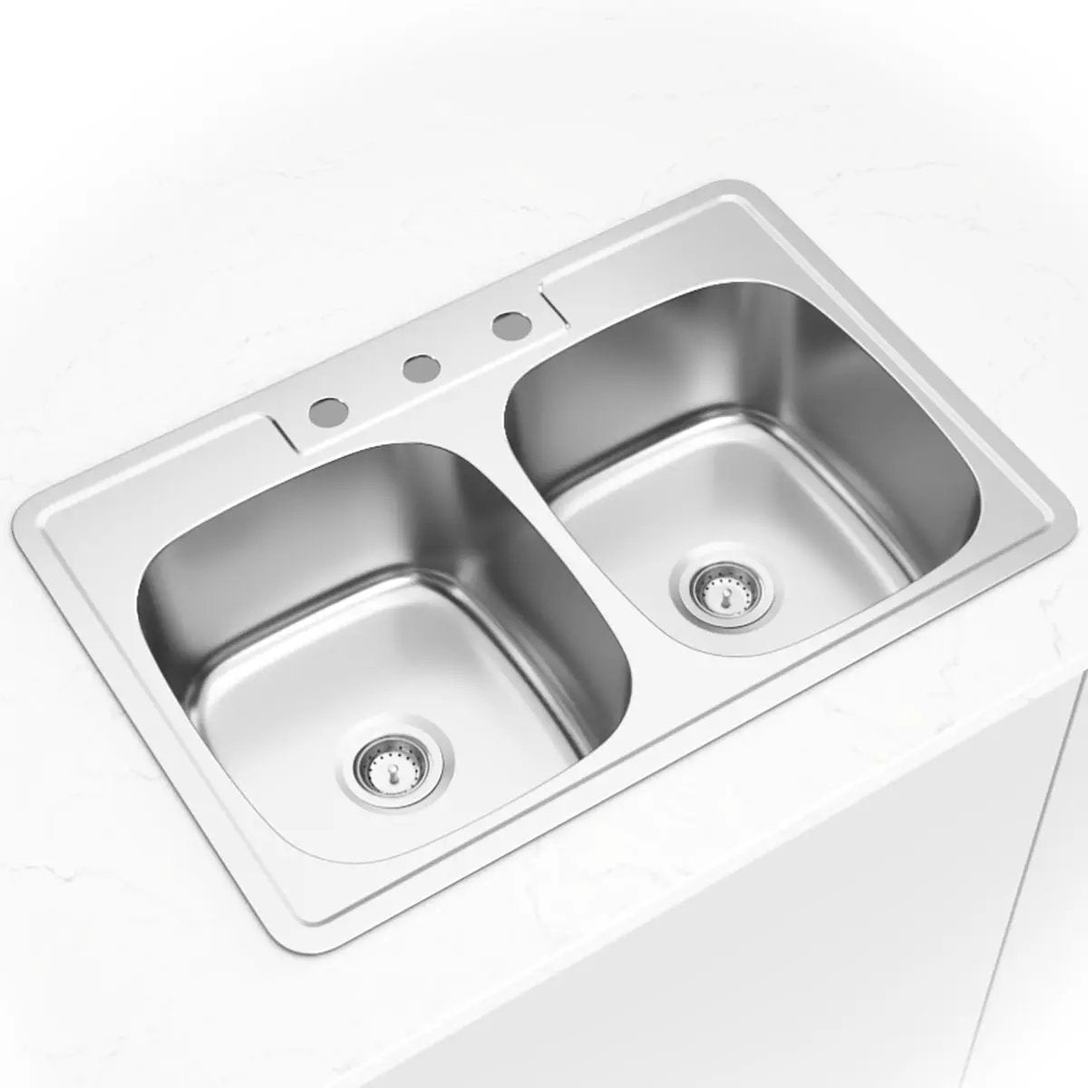 Double Bowl 18G 50/50 3322 Kitchen Sink Satin Stainless Steel in a finished room