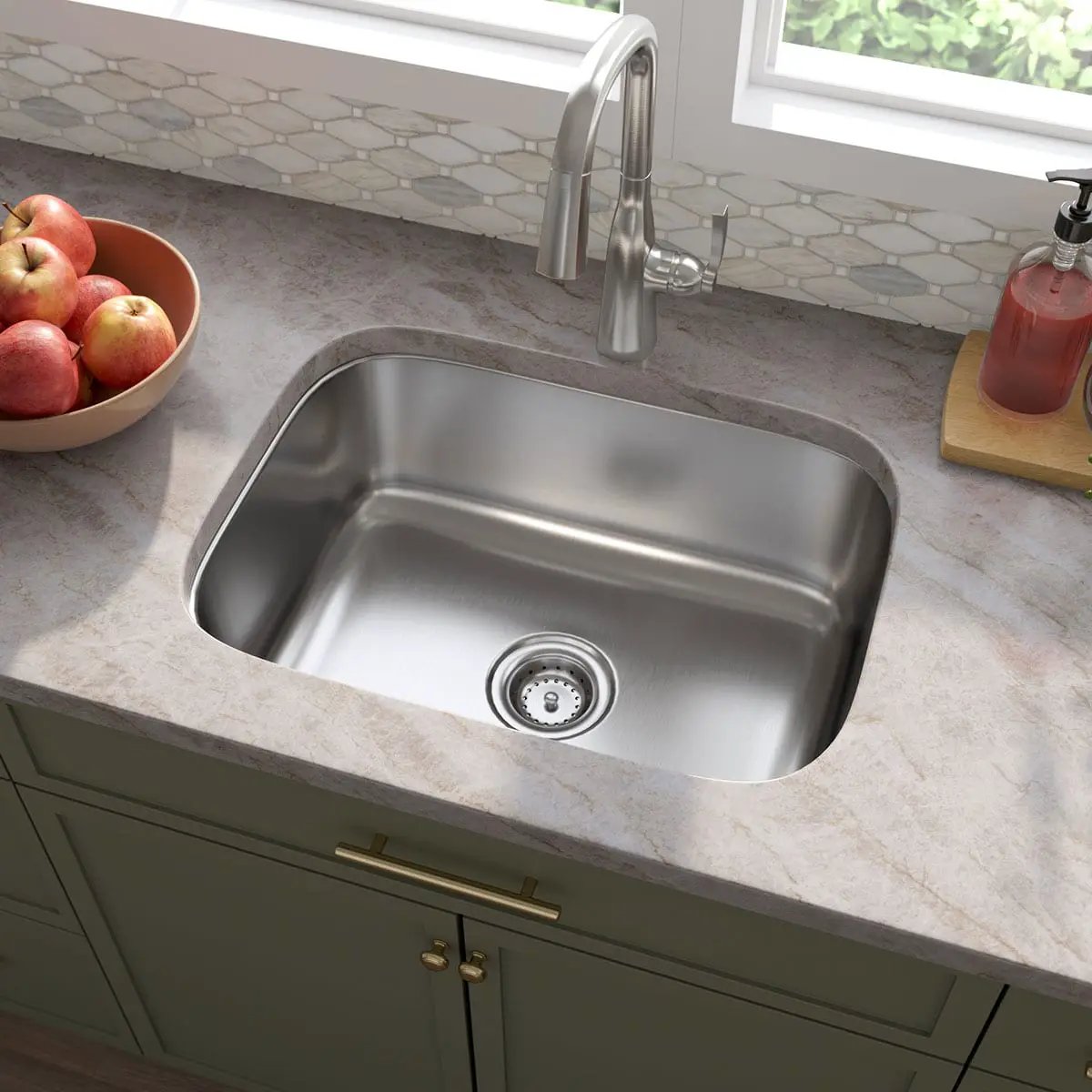 Single Bowl Kitchen Sink 2318 Stainless Steel in a finished room