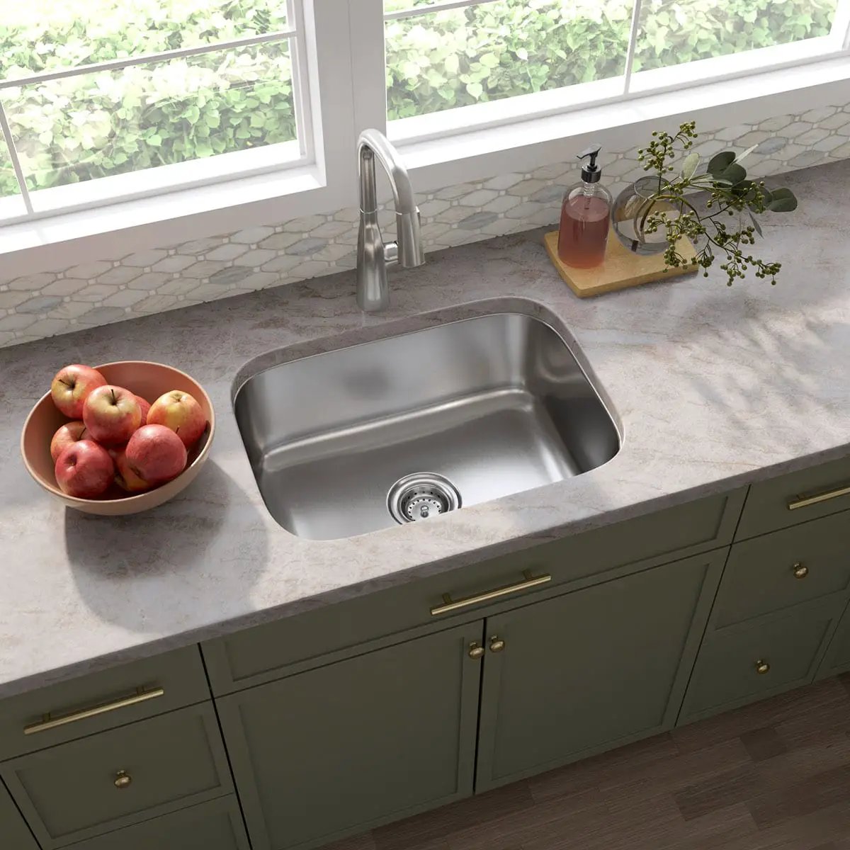 Single Bowl Kitchen Sink 2318 Stainless Steel in a finished room