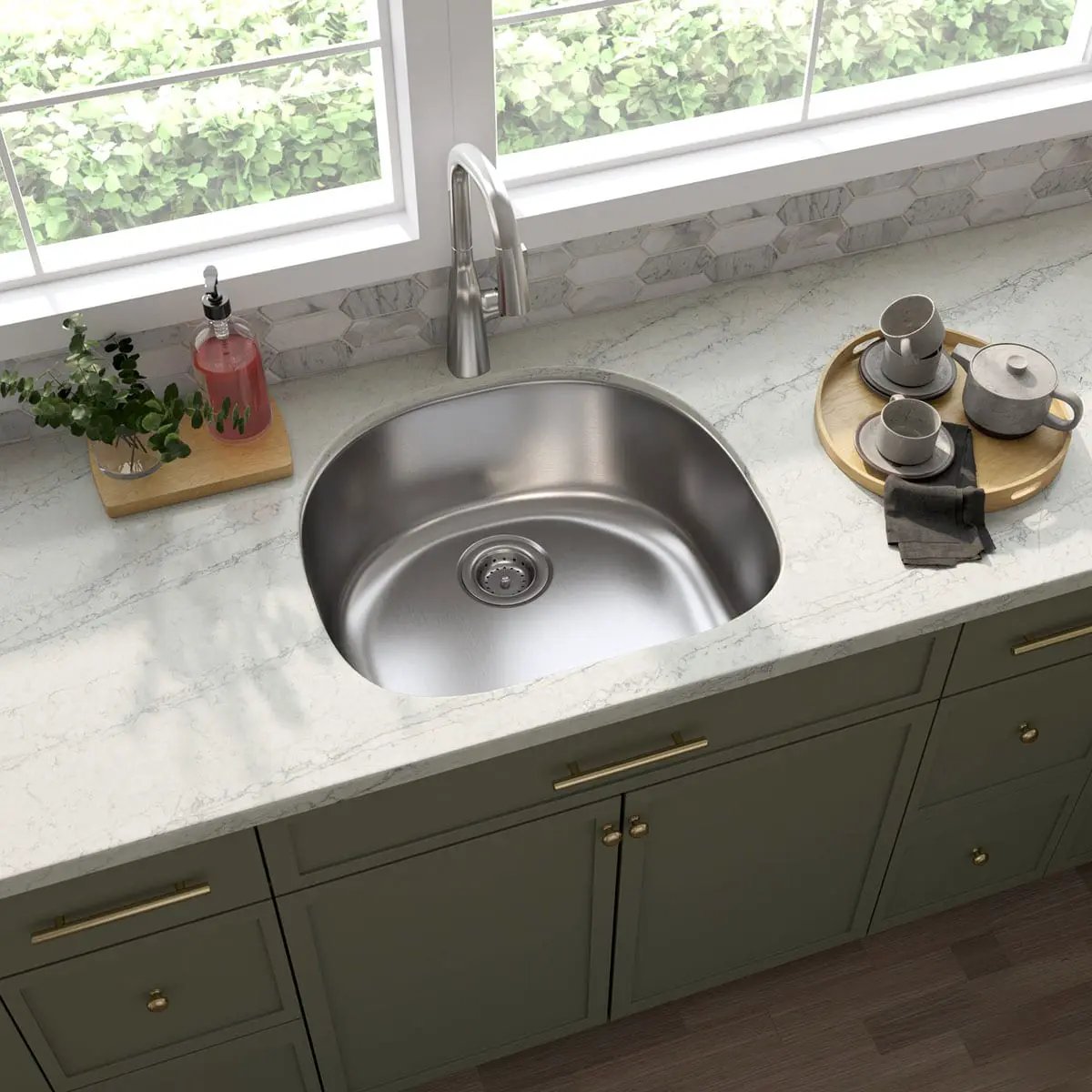 Single Bowl Kitchen Sink 2321 Stainless Steel in a finished room