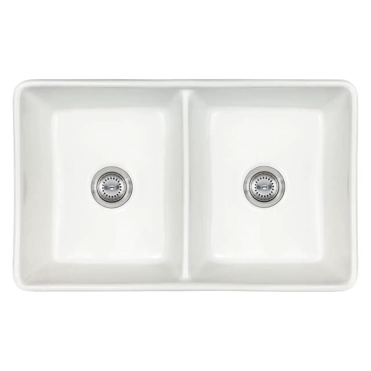 Fireclay Farmhouse White Double Bowl 5050 Kitchen Sink close up