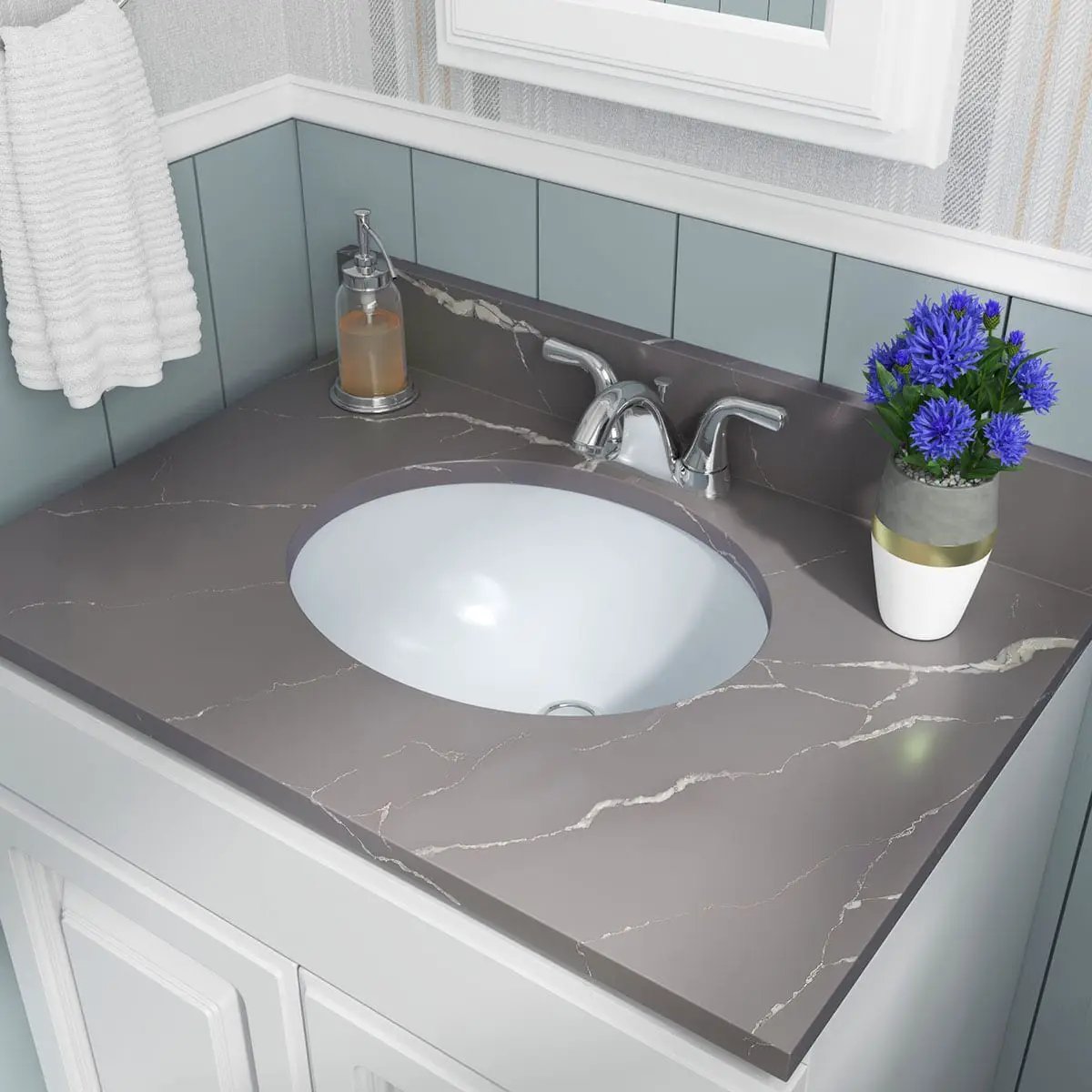 Vanity White Oval Porcelain 1512 Kitchen Sink in a finished room
