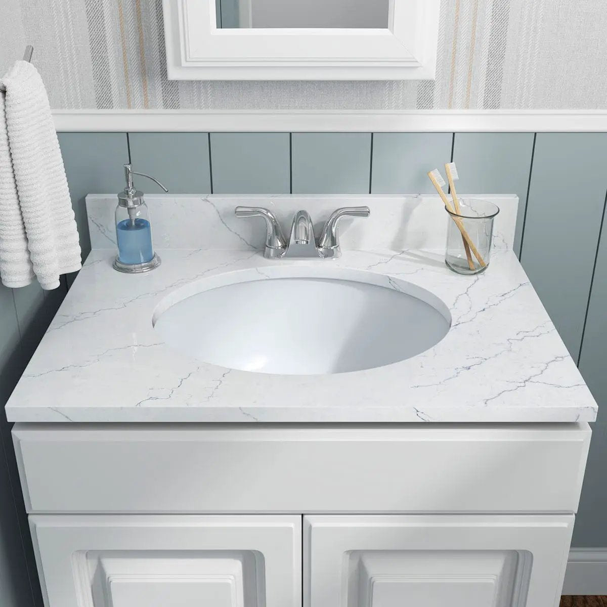 Vanity White Oval Porcelain 1714 Kitchen Sink in a finished room