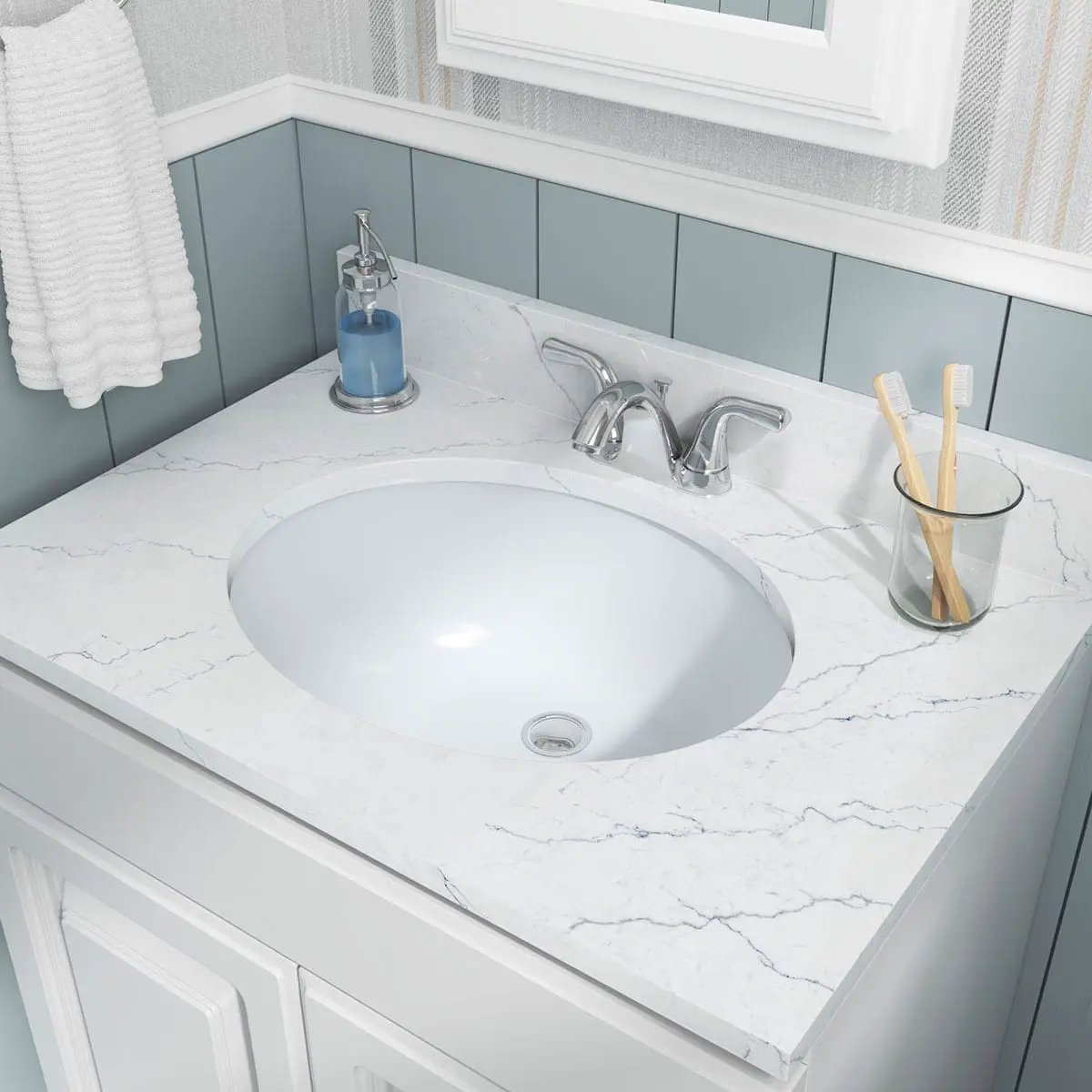 Vanity White Oval Porcelain 1714 Kitchen Sink in a finished room