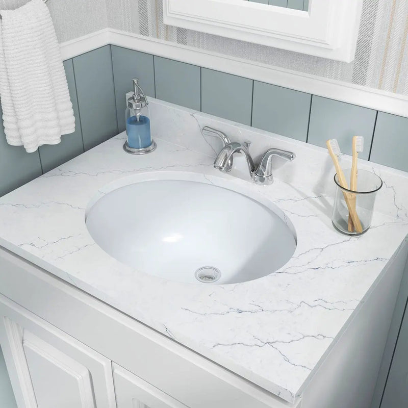 Vanity White Oval Porcelain 1714 Kitchen Sink in a finished room