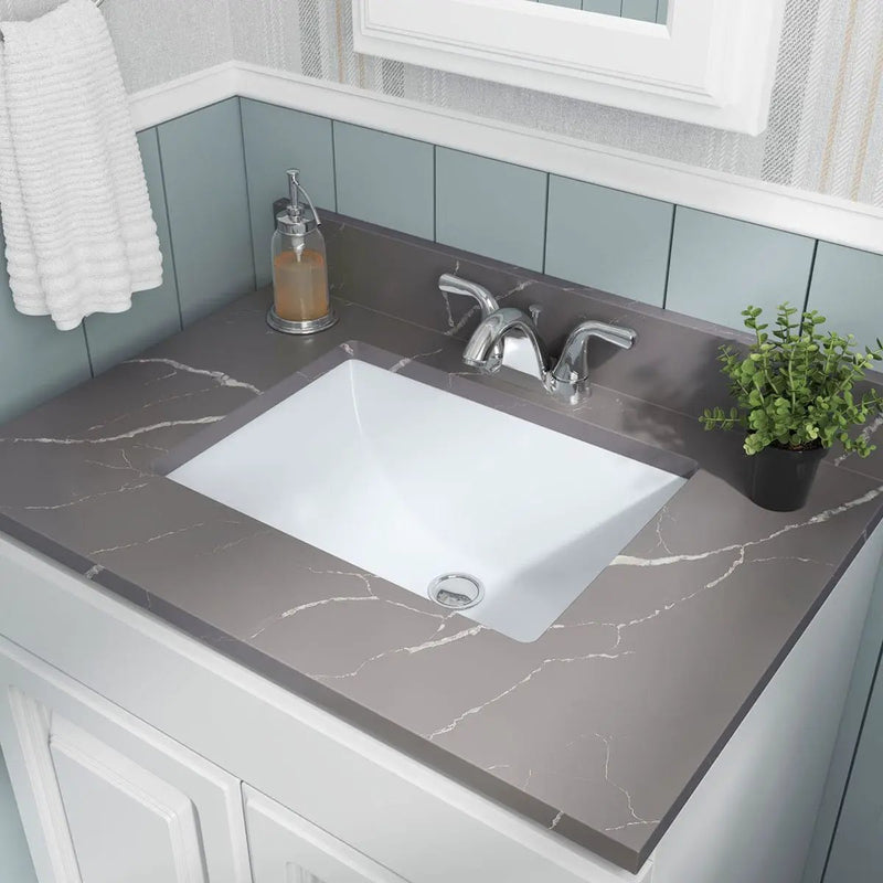 Vanity White Rectangle Porcelain Kitchen Sink in a finished room