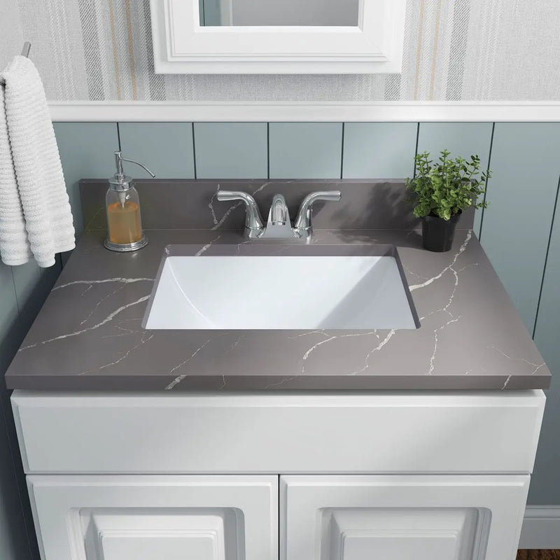 Vanity White Rectangle Porcelain Kitchen Sink in a finished room