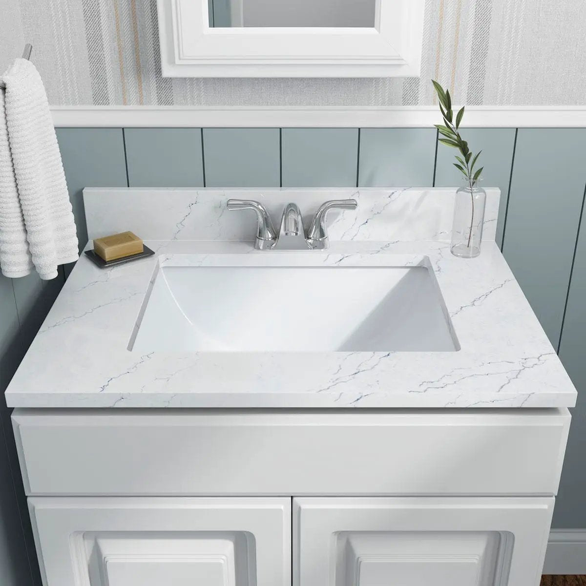 Vanity White Rectangle Porcelain 2015 Sinks in a finished room