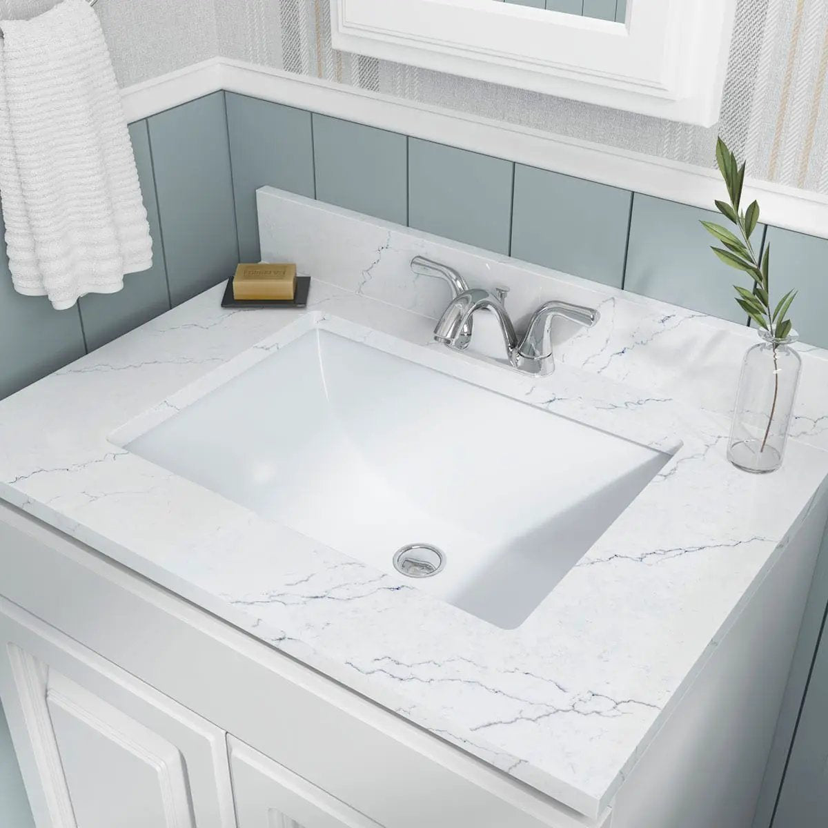 Vanity White Rectangle Porcelain 2015 Sinks in a finished room