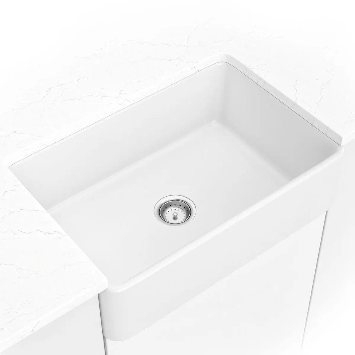 Fireclay Farmhouse White Single Bowl Kitchen Sink in a finished room