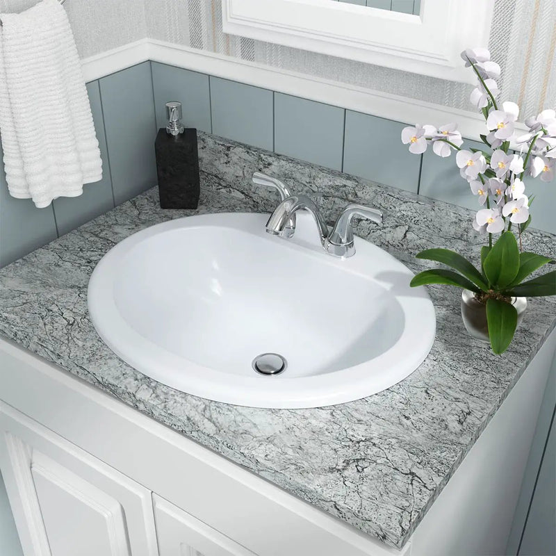 Overmount White Oval 2118 Sink Porcelain in a finished room