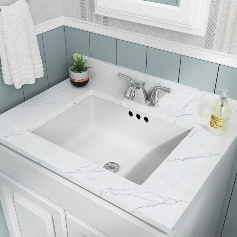 Vanity White Rect Porcelain 2015 Flat Sinks in a finished room