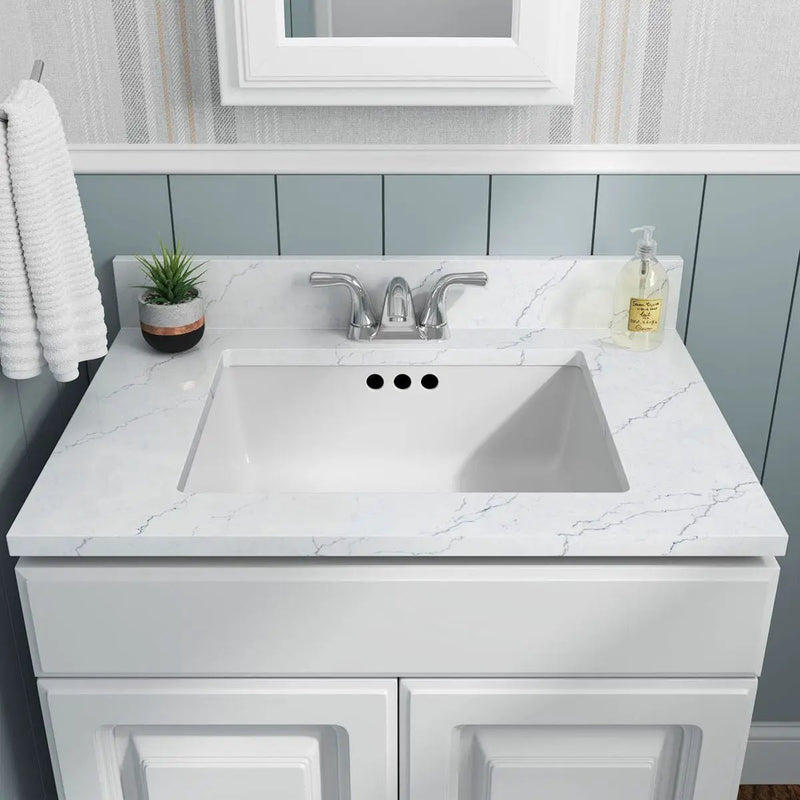Vanity White Rect Porcelain 2015 Flat Sinks in a finished room