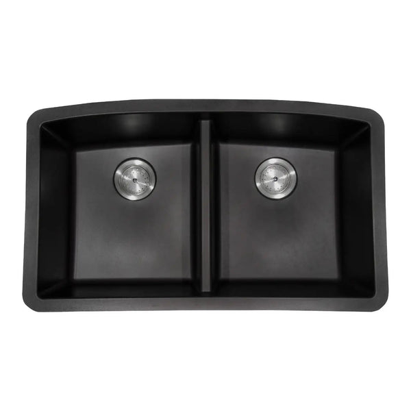 Black Quartz Double Bowl 50/50 Kitchen Sink Composite