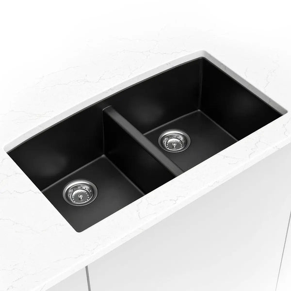 Black Quartz Double Bowl 50/50 Kitchen Sink Composite, photo 2 of 4