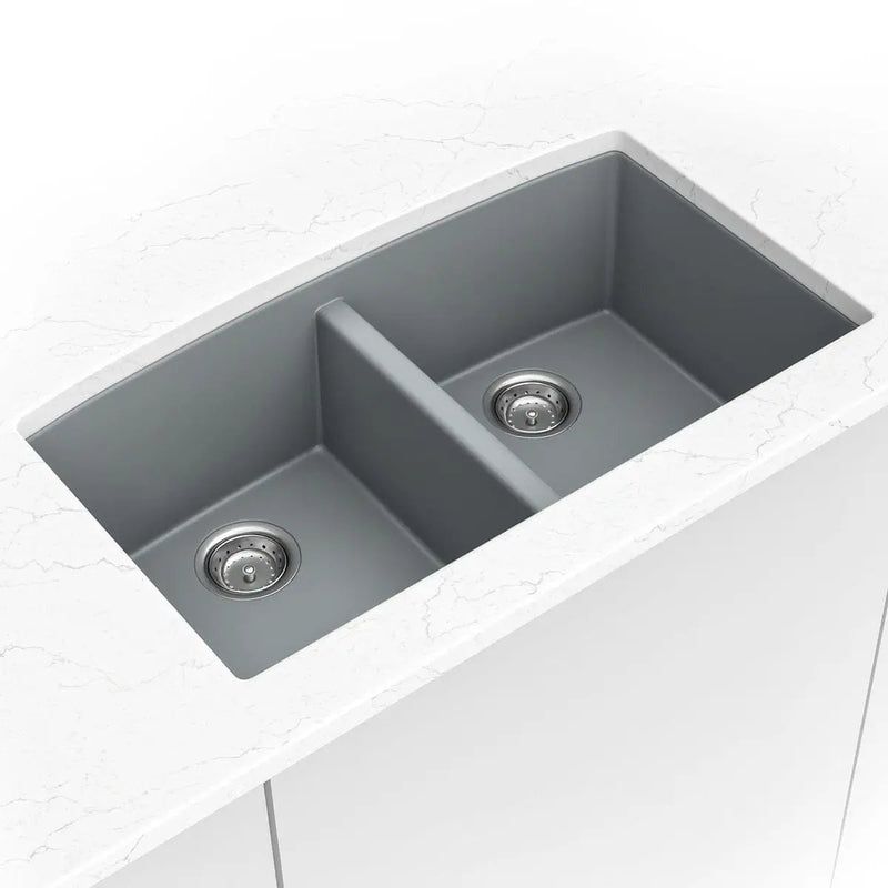 Grey Quartz Double Bowl 50/50 Kitchen Sink Composite by MSI Surfaces