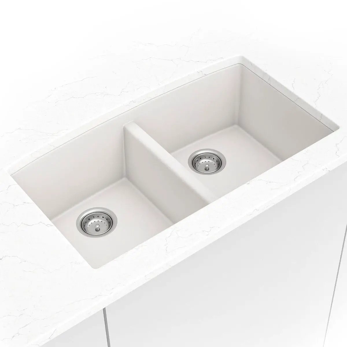 White quartz double bowl Kitchen Sink Composite in a finished room