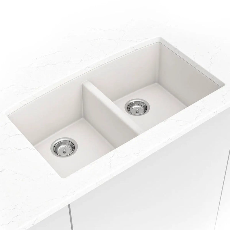 White quartz double bowl Kitchen Sink Composite in a finished room