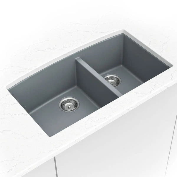 Grey Quartz Double Bowl 60/40 Kitchen Sink Composite, photo 2 of 4