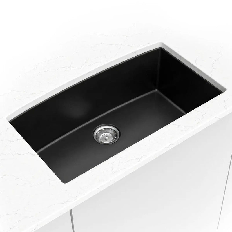 Black Quartz Single Bowl Kitchen Sink Composite in a finished room