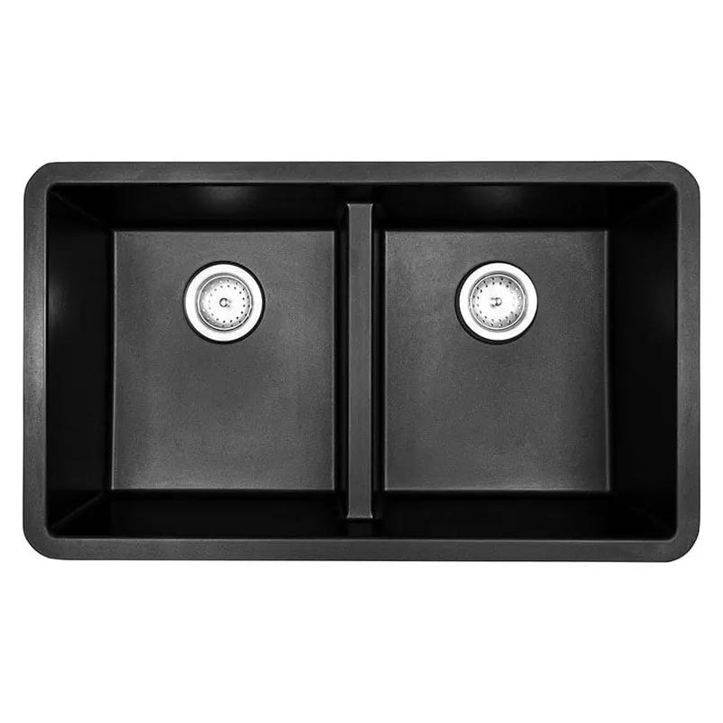 Black Quartz Double Bowl 50/50-3319 Sink Composite close up