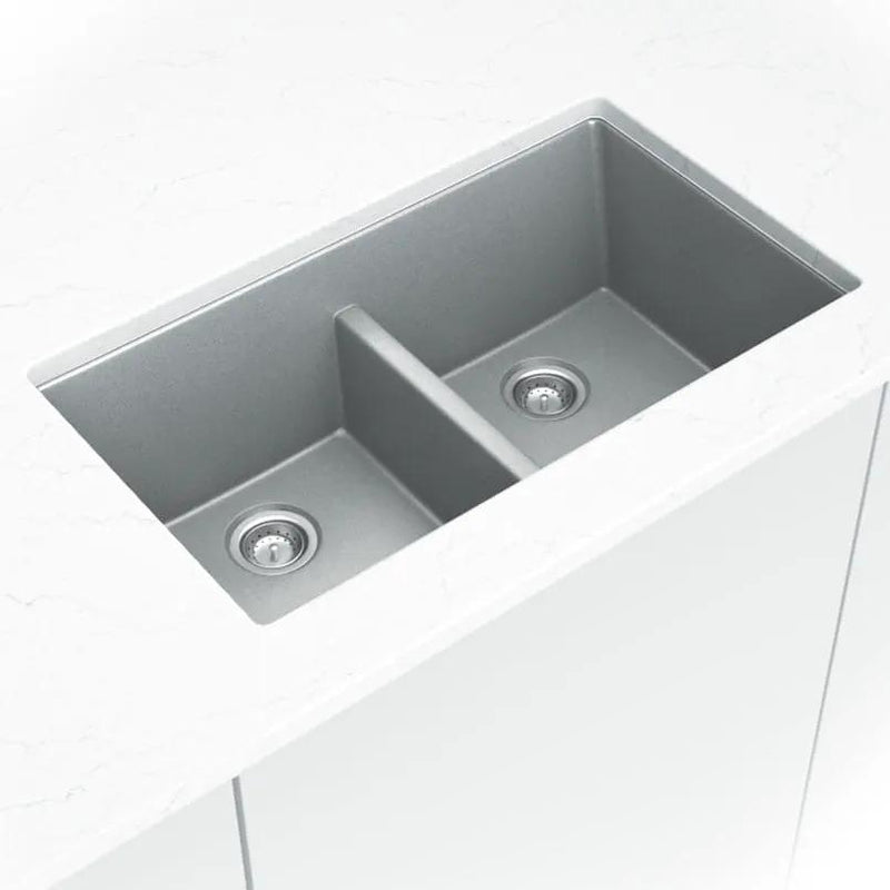 Gray Quartz Double Bowl 50/50-3319 Sink Composite in a finished room