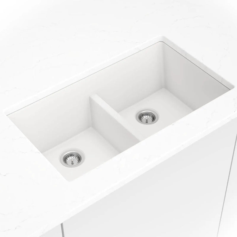 White Quartz Double Bowl 50/50-3319 Sink Composite by MSI Surfaces