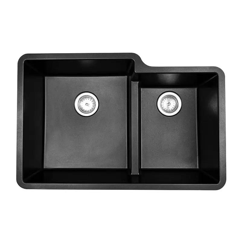 Black Quartz Double Bowl 60/40-3221 Sink Composite close up
