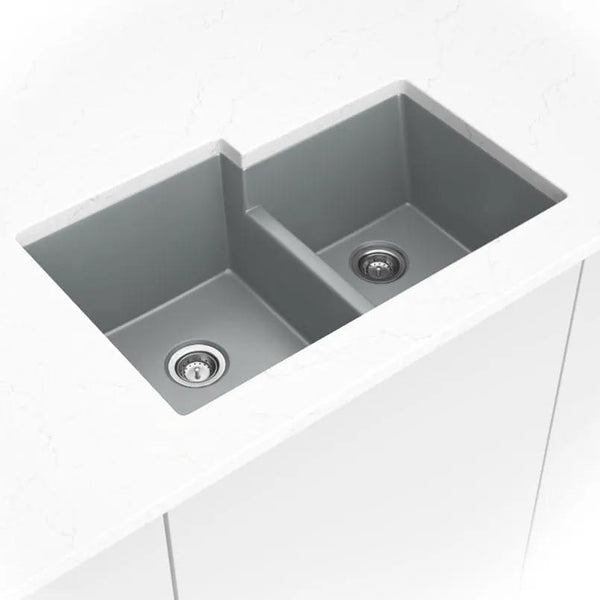 Gray Quartz Double Bowl 60/40-3221 Sink Composite in a finished room