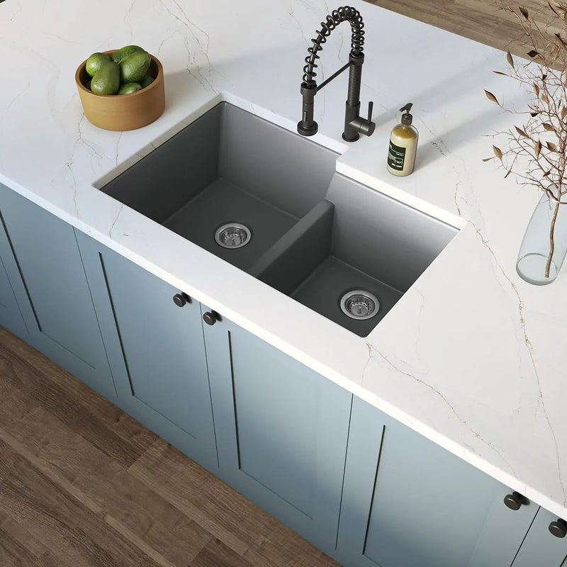 Gray Quartz Double Bowl 60/40-3221 Sink Composite in a finished room