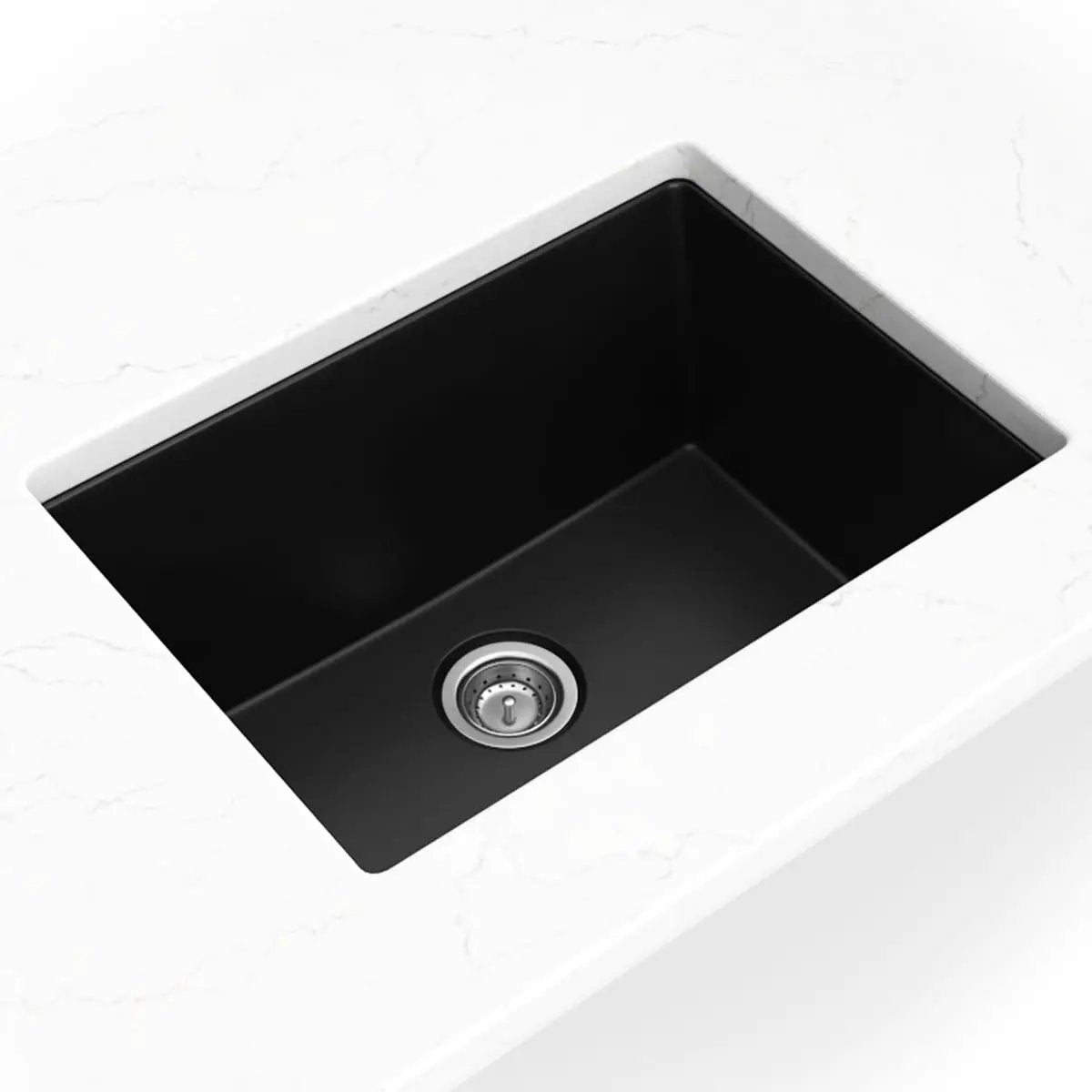 Black Quartz Single Bowl 2418 Sink Composite in a finished room