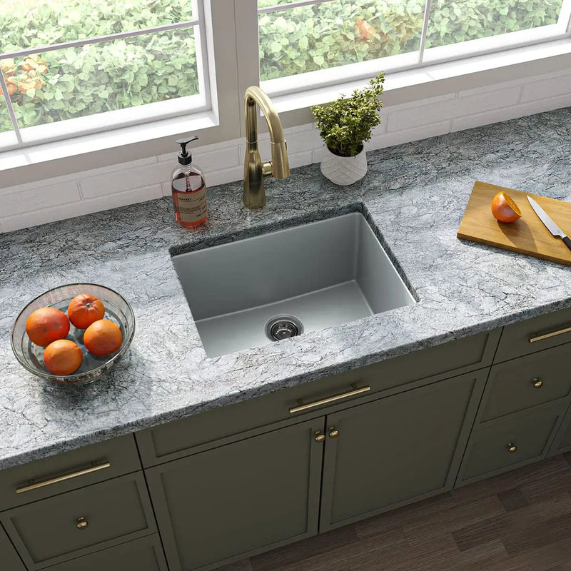 Gray Quartz Single Bowl 2418 Sinks Composite in a finished room