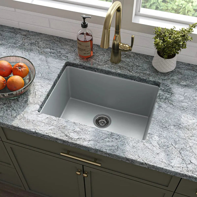 Gray Quartz Single Bowl 2418 Sinks Composite in a finished room