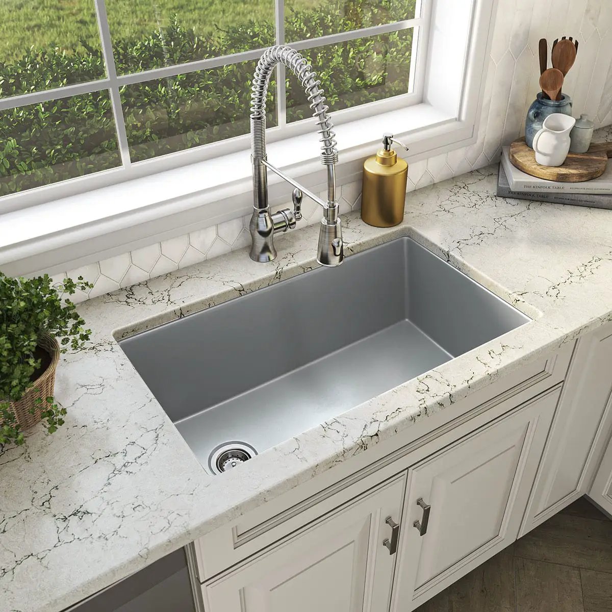Grey Quartz Single Bowl 3119 Sink Composite in a finished room
