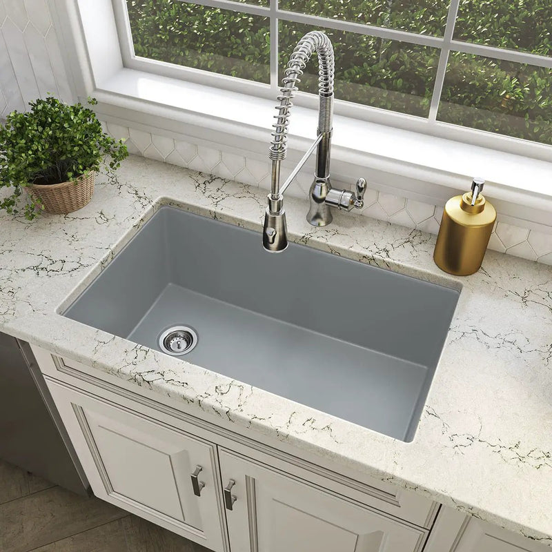 Grey Quartz Single Bowl 3119 Sink Composite in a finished room