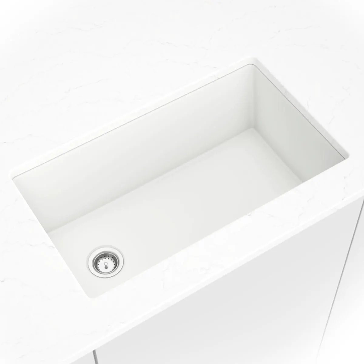 White Quartz Single Bowl 3119 Sink Composite in a finished room