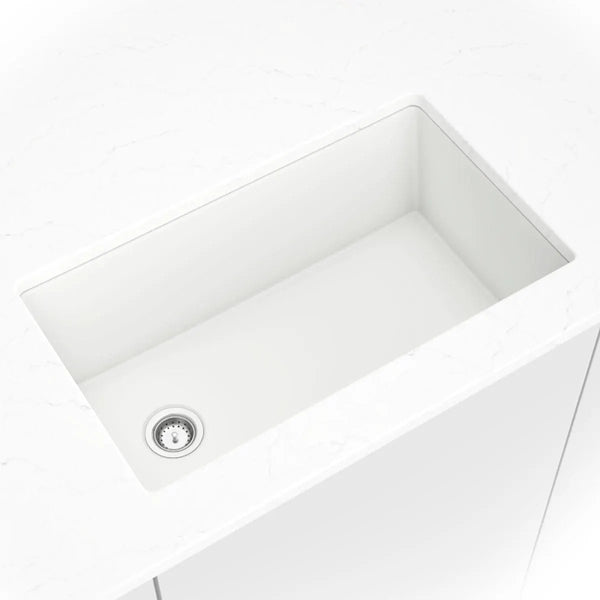 White Quartz Single Bowl 3119 Sink Composite in a finished room
