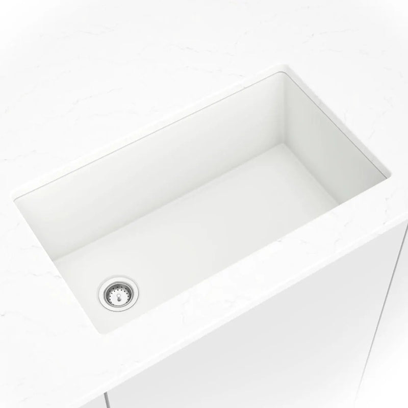 White Quartz Single Bowl 3119 Sink Composite in a finished room