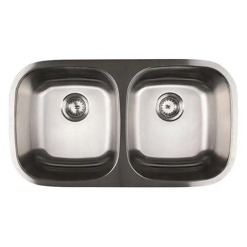 Double Bowl Sink 50/50-3218 Satin Stainless Steel close up