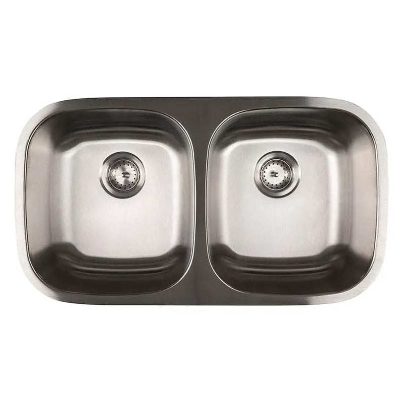 Double Bowl Sink 50/50-3218 Satin Stainless Steel close up