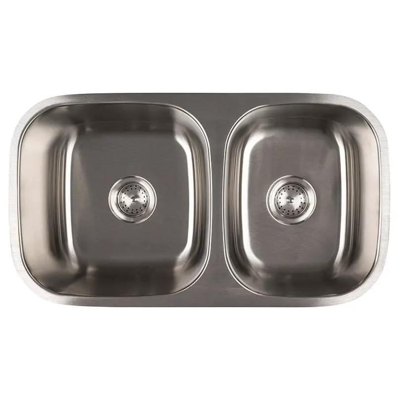 Double Bowl Sink 40/60-3218 Satin Stainless Steel close up