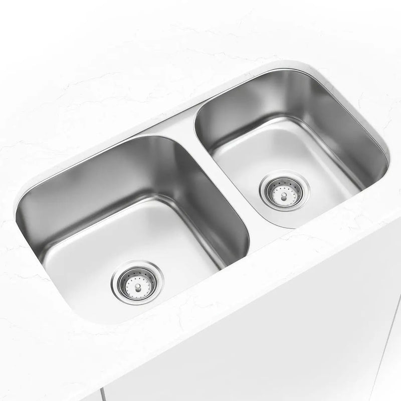 Double Bowl Sink 40/60-3218 Satin Stainless Steel in a finished room