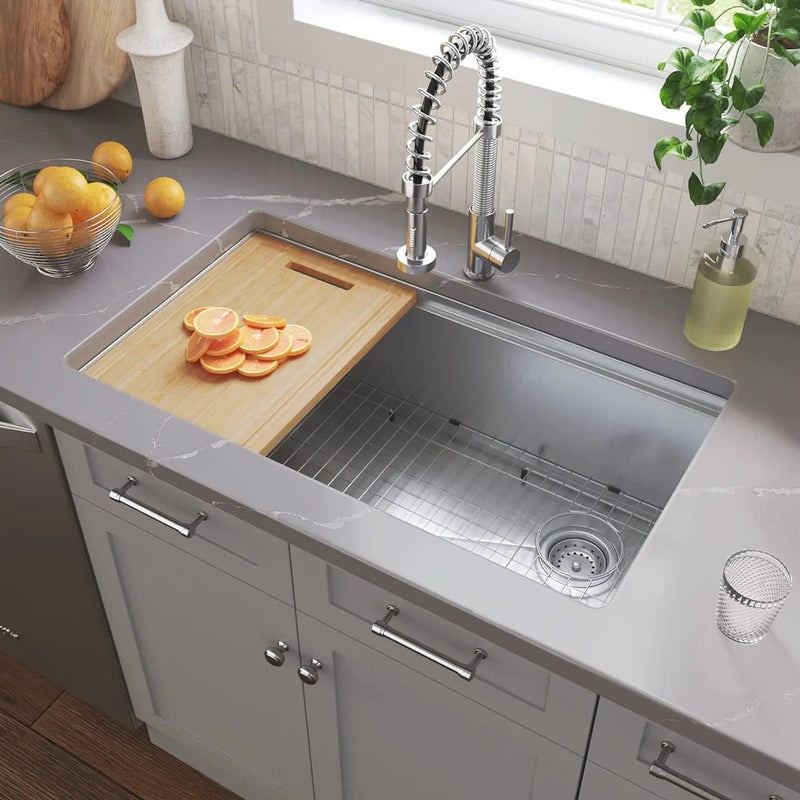Single Bowl Handcrafted Kitchen Sink 3319 Stainless Steel in a finished room